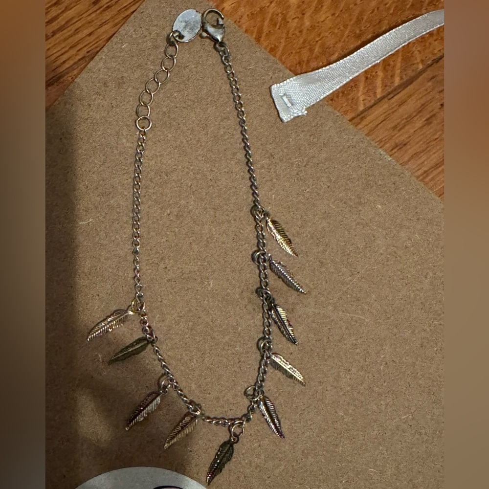 Delicate Feather Charm anklet  - Gold & Silver